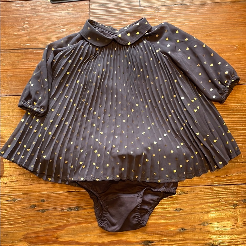 GAP BABY Pretty Pleated Purple Dress with Bloomers 3-6 Months Gold Hearts